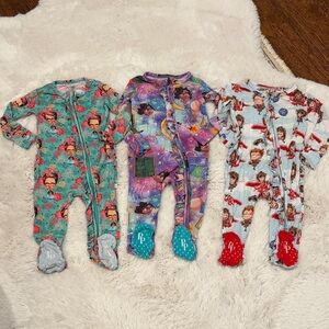 3 VGUC Posh Peanut Baby Girls Ruffle Zipper Footies “Women’s Empowerment” bundle